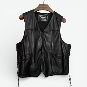 Street Legal Leather Vest Mens XXL Black Club Style Biker Motorcycle Lace Side